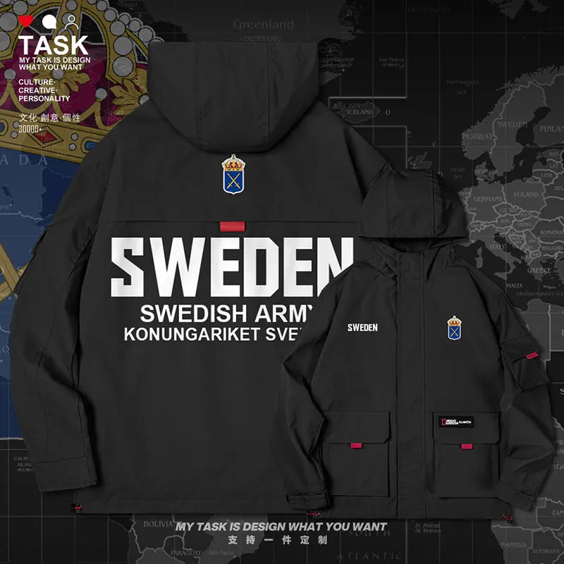 

Sweden Sverige Swedish Swede SE SWE men jacket hooded Land Force logo army fan printed men's top casual fashion clothes autumn