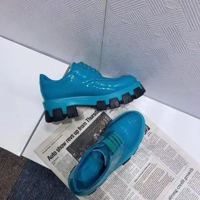 blue Женские сапоги до колена из лакированной кожи; сапоги на платформе со шнуровкой; Женские ботинки в байкерском стиле; фирменный дизайн; Сезон Зима; Botines Mujer; коллекция года - Цвет: blue