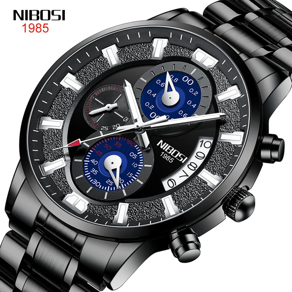 

NIBOSI Mens Watches Top Brand Luxury Business Stainless steel Waterproof Luminous Sport Chronograph Watch Relogio Masculino 2020