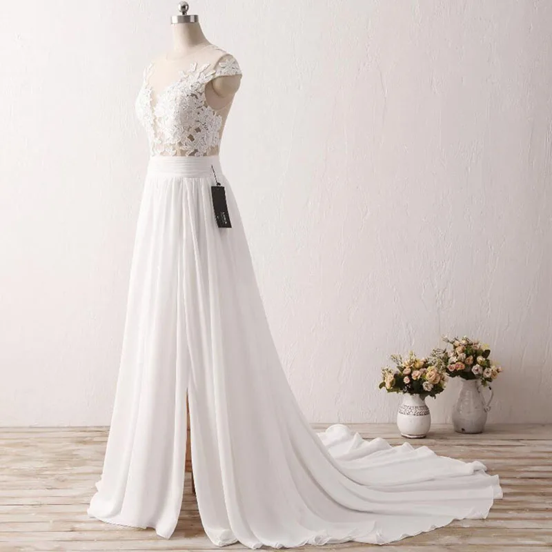 Свадебные платья SoDigne Pluse белые кружевные свадебные с аппликацией шифоновый