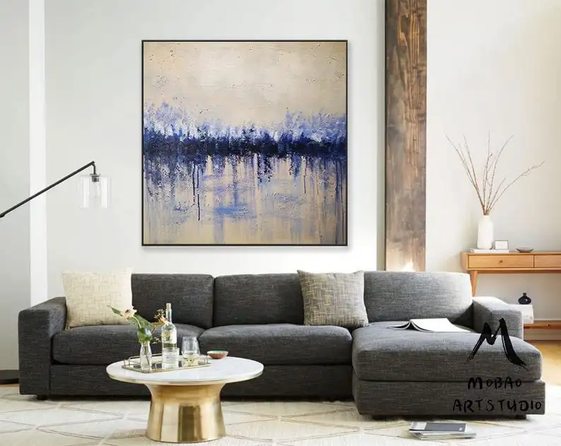 

Large Abstract Painting Blue Purple Painting Modern Landscape Painting Wall Oversize Contemporary Abstract Art Handmade Decor