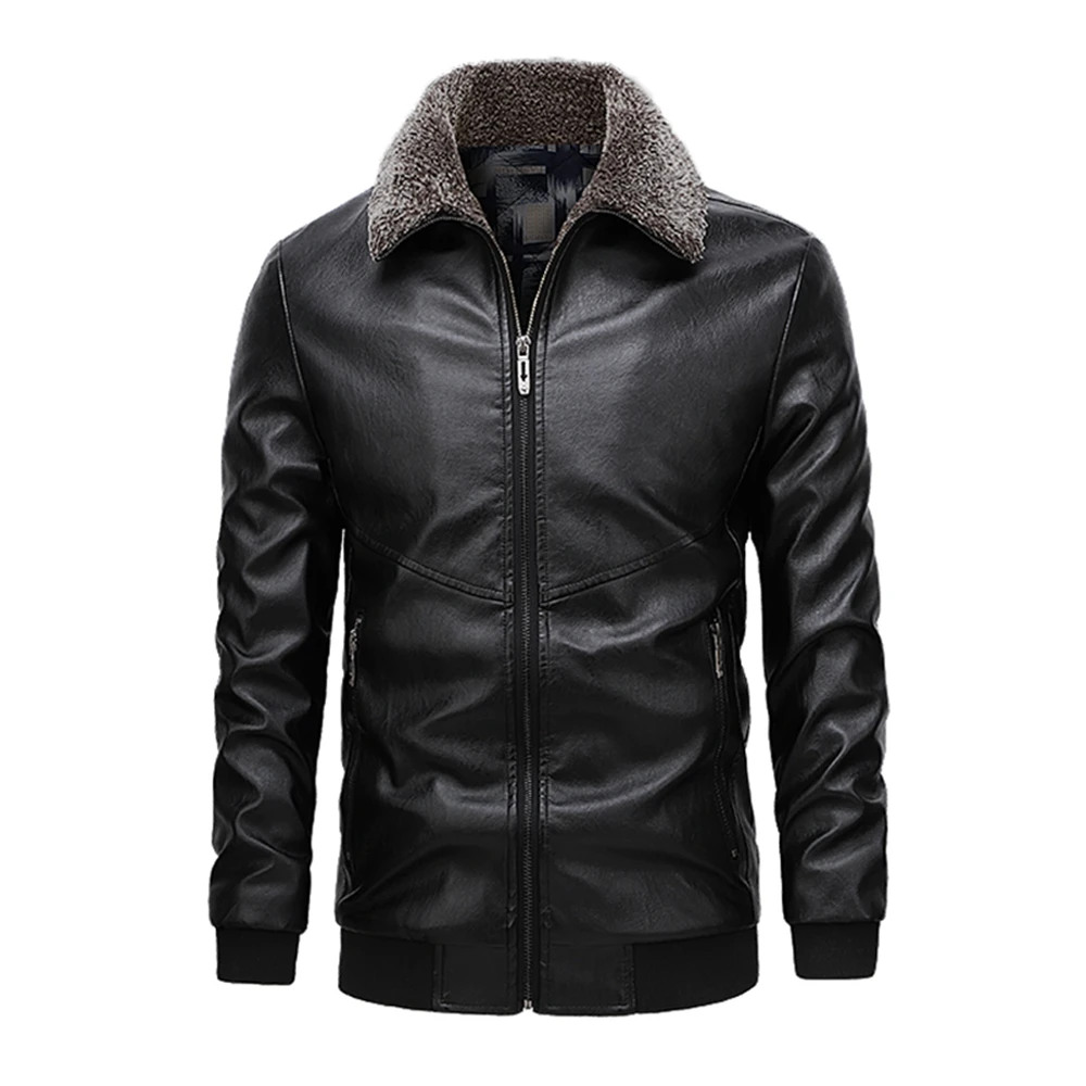 

2021 Autumn and Winter New Style Casual Men Pure Color Lapels PU Zipper Pocket Slim-fitting High Quality Men's Leather Jackets