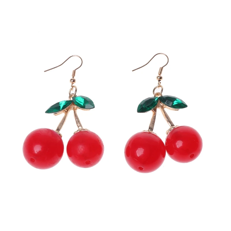 

Sweet Golden Toe Resin Fruit Fresh Green Leaf Red Cherry Harvest Stud Earrings