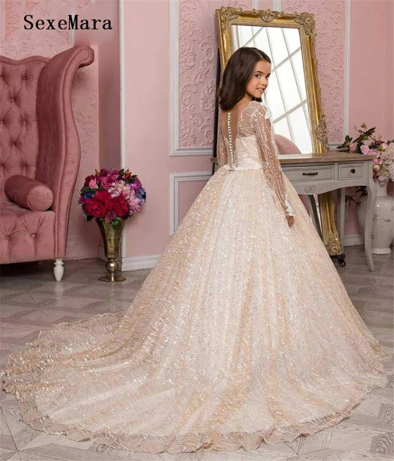 Новинка Детские вечерние платья цвета шампанского кружевное бальное платье с