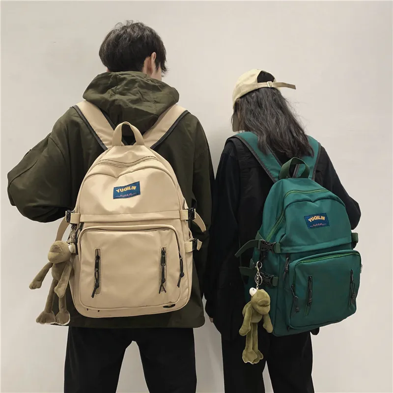 

New Simple Solid Color Woman Backpack Waterproof Nylon Female Shoulder Student Bag For Teenage Girl Boy College School Bag