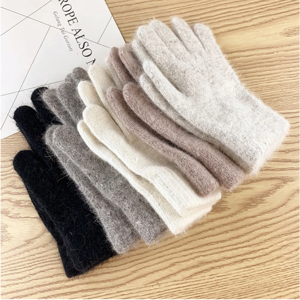 

Guantes elásticos de dedo completo para hombre y mujer, manoplas cálidas y gruesas para conducir, de lana, para invierno, 2020