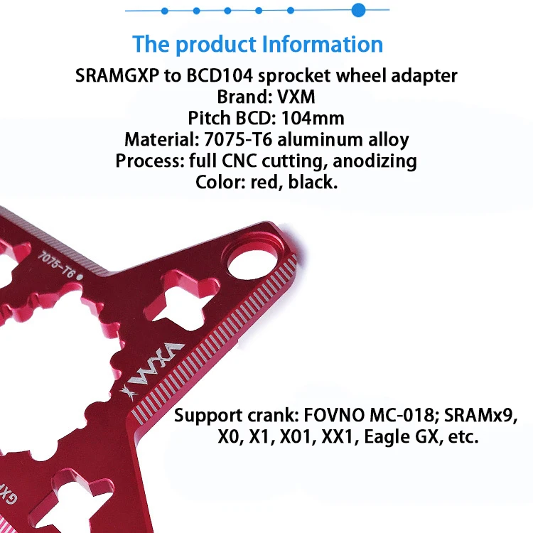 VXM Кривошип GXP в BCD 104 мм MTB адаптер паука для велосипеда SRAM XX1 X0 X9 преобразователь