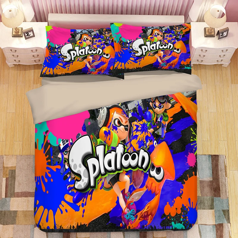 Splatoon мультяшный Комплект постельного белья, пододеяльники, наволочки Splatoon, 2 игровые одеяла, Комплект постельного белья s, постельное белье, Комплект постельного белья