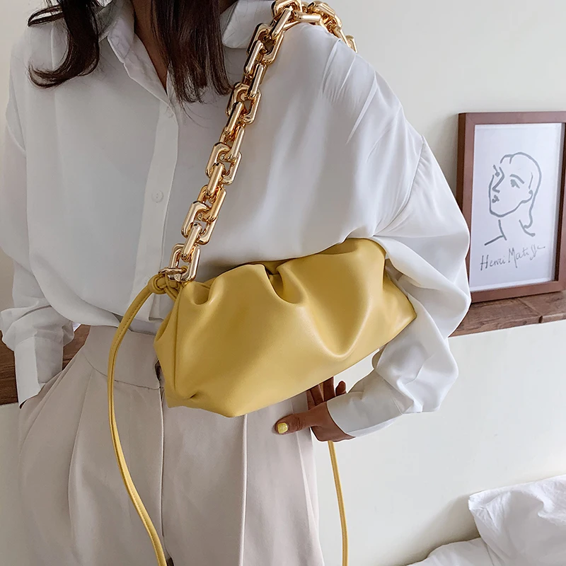

Gold Chain Bags For Women 2020 Summer PU Leather Crossbody Bags For Women Luxuury Elegant Shoulder Handbags