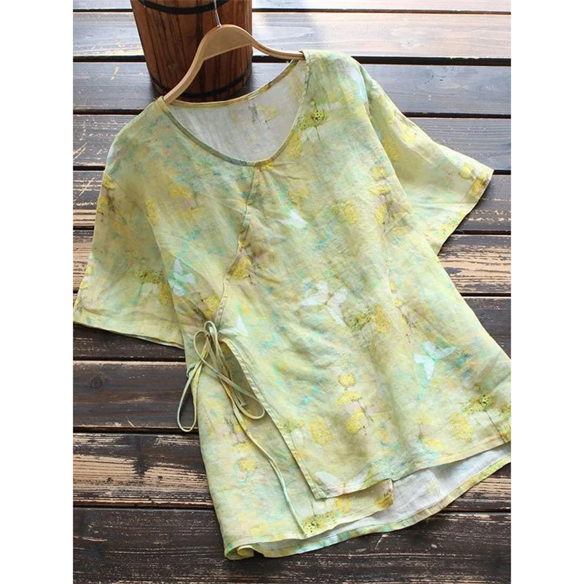 

Women New Traditional Chinese Clothing Summer Blouse Fashion Short Sleeve Clothes Multicolor Loose Tops Printing T-shirt