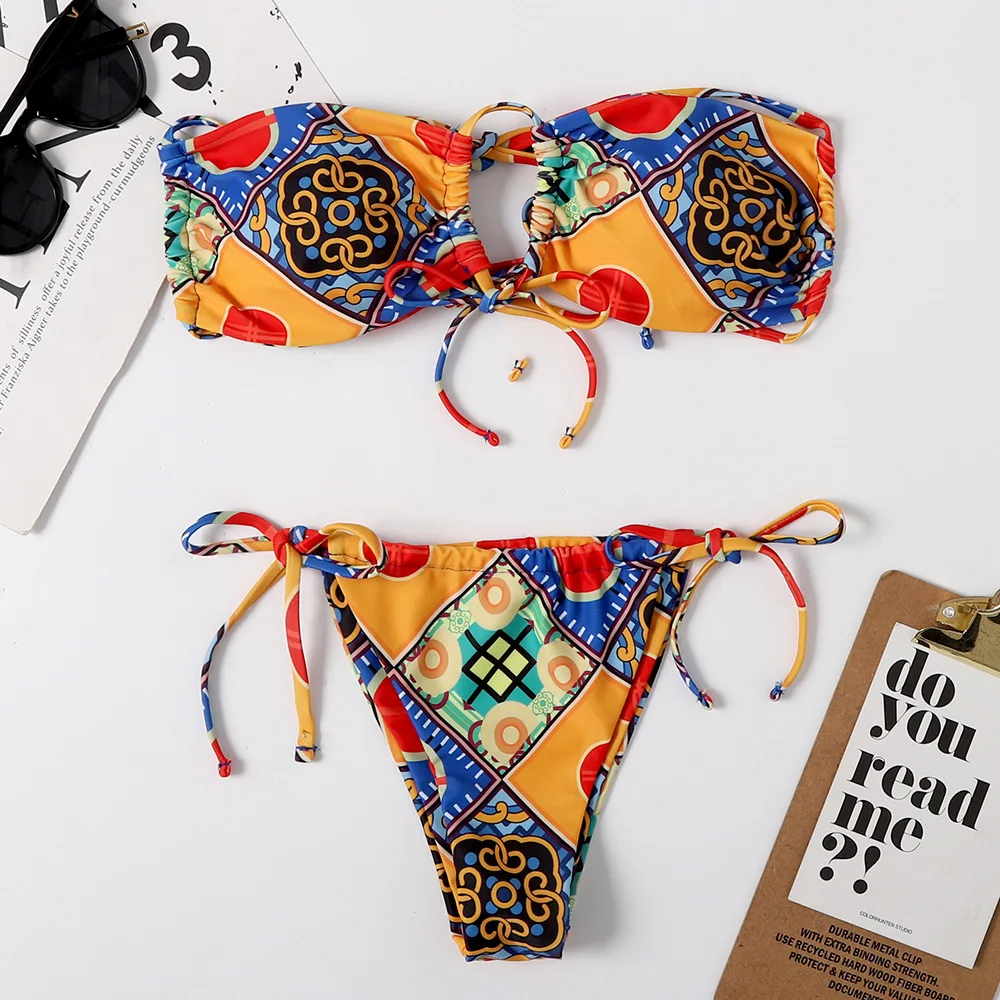Boho Стиль купальник-бикини из 2 предметов пикантные Для женщин купальник летние