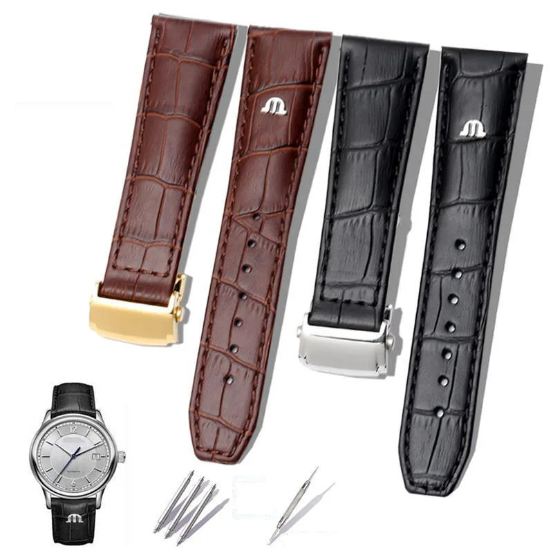 TOP Genuine Leather watchband For MAURICE LACROIX watches strap black brown 20mm 22mm with folding buckle bracelet