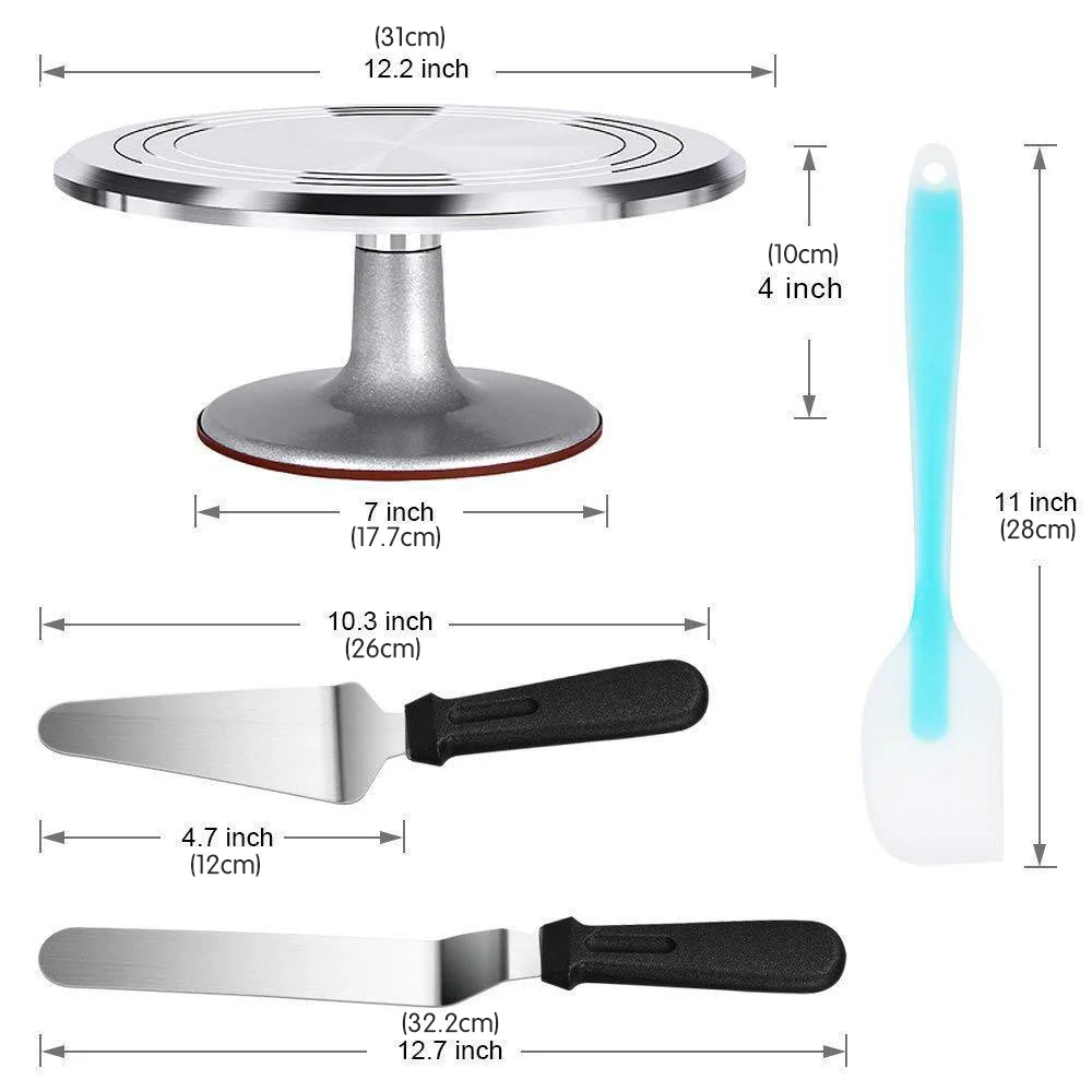 

6Pcs/Set Cake Turntable Rotating Anti-Skid Round Cake Stand Cake Decor Tools Stainless Steel Pastry Spatula Scraper Baking Tool