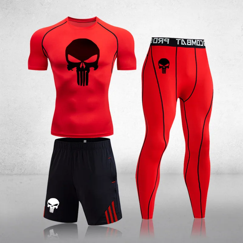 

New Men'S Tracksuit Sportswear Jogging Running Kits Compression Rashguard Tights 3 Piece Sports Set Gym Fitness Training Suit