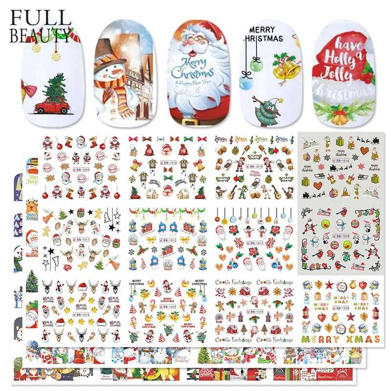 36 шт. Рождественские узоры для украшения ногтей Наборы водных наклеек Санта