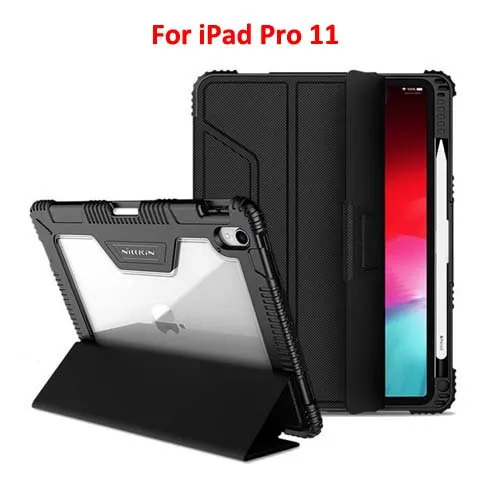 Black- iPad Pro 11 Для iPad Pro 11 12,9 чехол Nillkin противоударный кожаный умный флип-чехол для сна чехол для iPad 9,7 с функцией подставки - Цвет: Black- iPad Pro 11