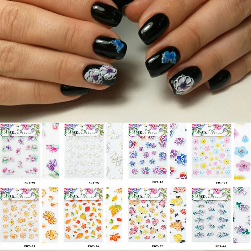 1 лист 3D наклеек для ногтей акриловая гравировка бабочка/цветок/Листья рельефные
