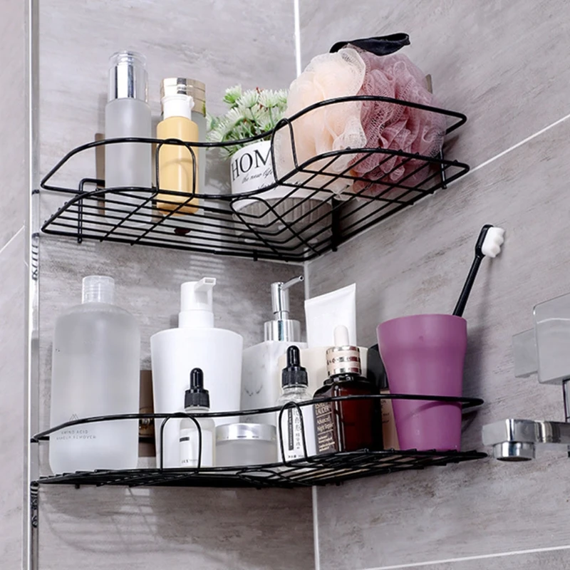

Self Adhesive Bathroom Shower Shelf Metal Wall Mounted Storage Organizer Rack 35EC