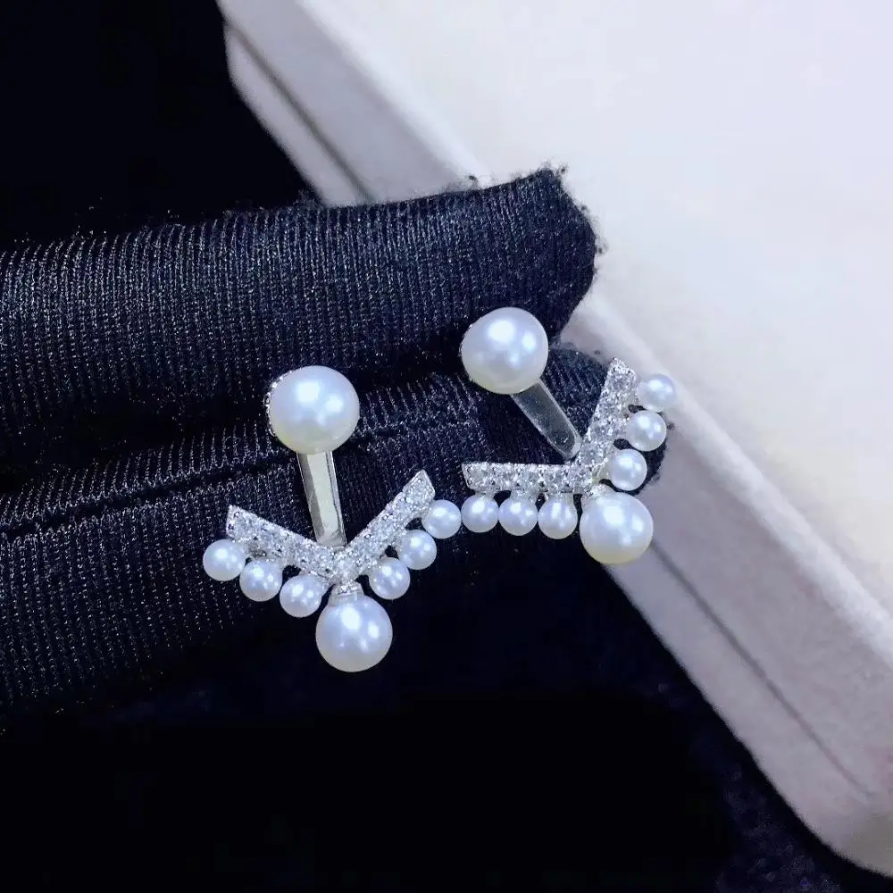 

natural fresh water pearl stud earring crown 925 sterling silver with cubic zircon 1 pair has 2 ways to wear fine women jewelry