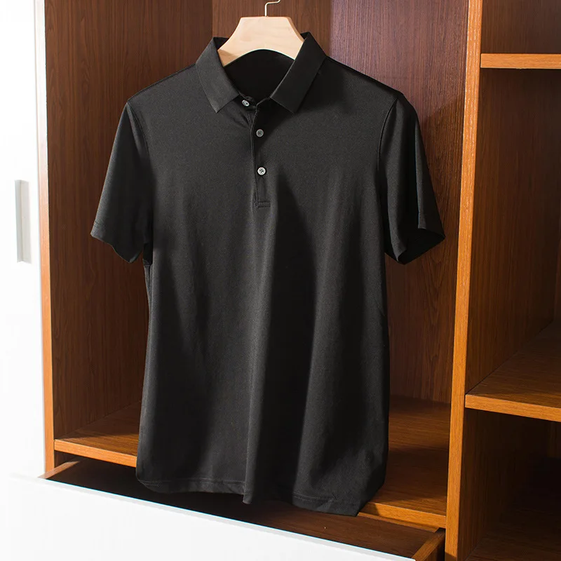 

Summer thin mulberry silk polo shirt men's short sleeve loose men's leisure trend solid color business T-shirt