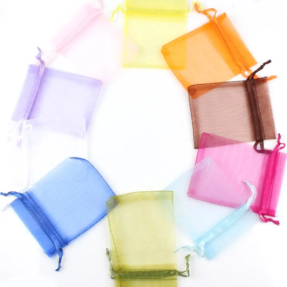 50pcs Multicolor Gift Organza Bags 5x7 7x9 9x12 10x15cm Drawable Wedding Party Decoration Gift Bags Display Packaging Jewelry