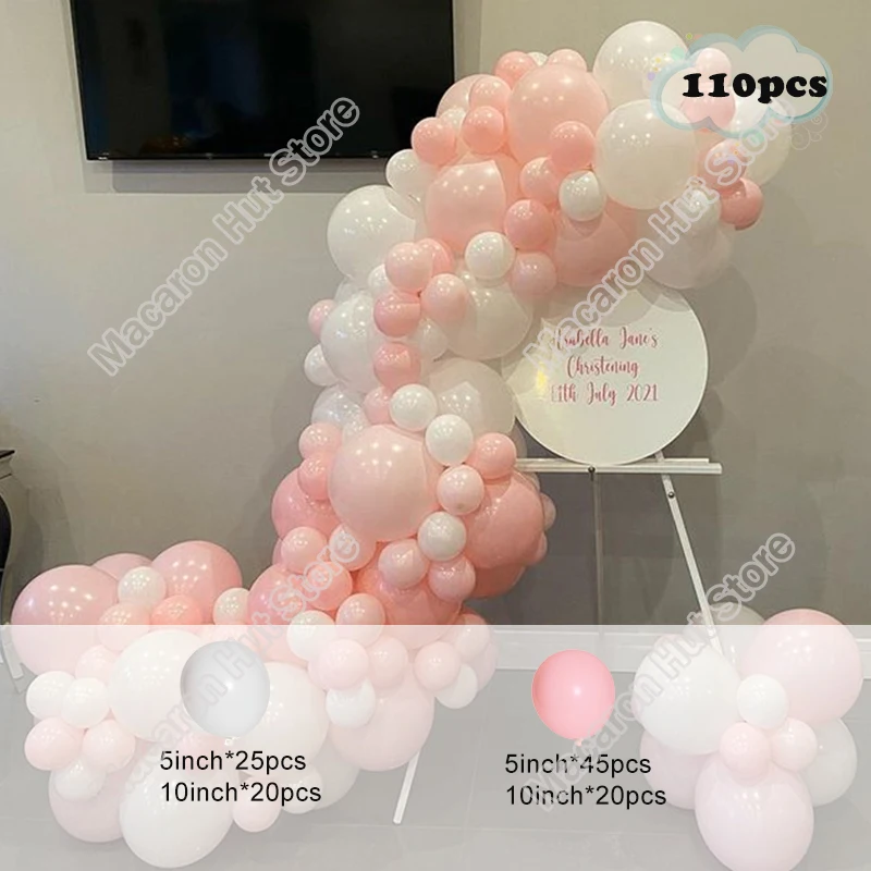 

110pcs Macaron Pink Balloon Garland Kits Latex Balloon Wedding Bridal Happy Birthday Party EVents White Decoration Baby Shower