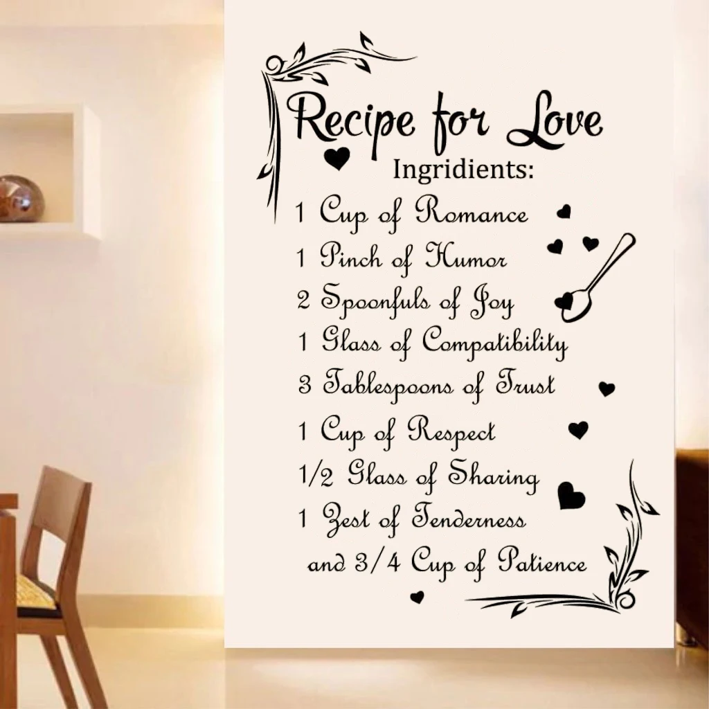 

Recipe For Love Family Love House Quotes Wall Stickers Mural Waterproof Vinyl Kitchen Room Decoration Decals Poster DW21104