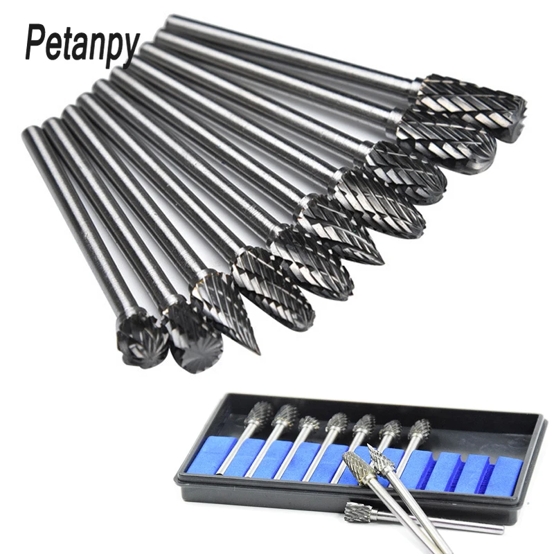 Pro10pc 1/8 "хвостовик Вольфрамовая карбидная фреза роторная brocas com escareador hss