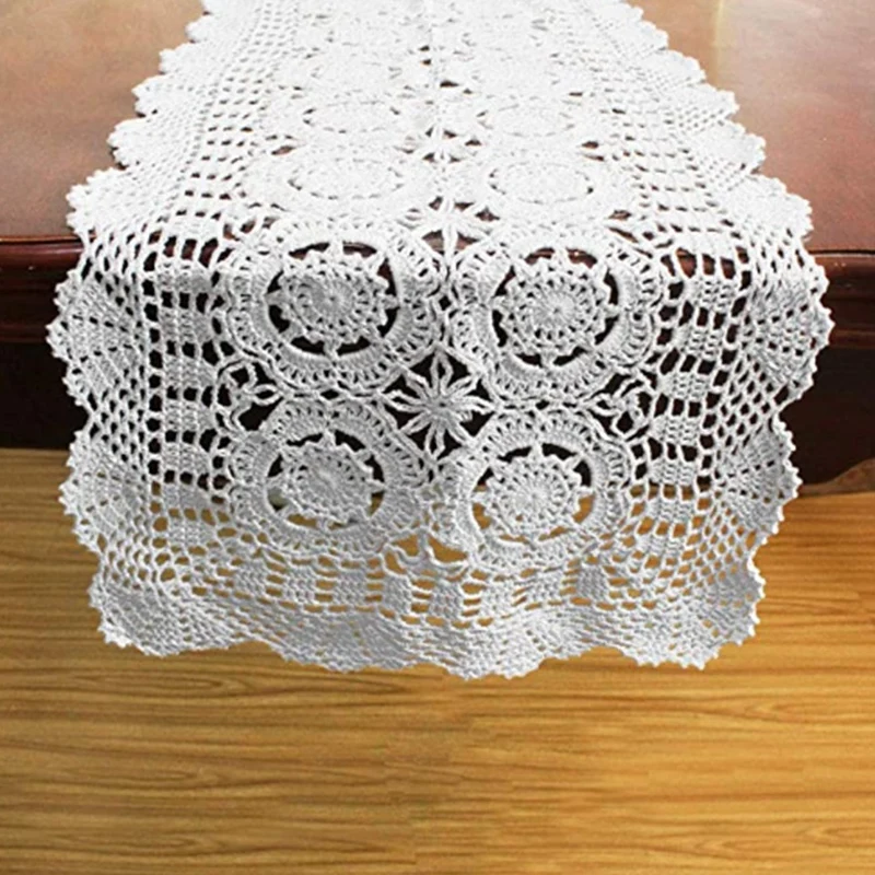 Cotton Handmade Crochet Lace Table Runner White Rectangle Coffee Dresser Decor |