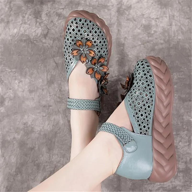 Сандалии женские из коровьей кожи модные элегантные босоножки с перфорацией