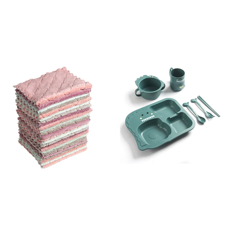 

Набор кухонных полотенец и посуды, комплект из 24 предметов, 6 разделенных тарелок, динозавр, миска, чашка, ложка, вилка, палочки для еды