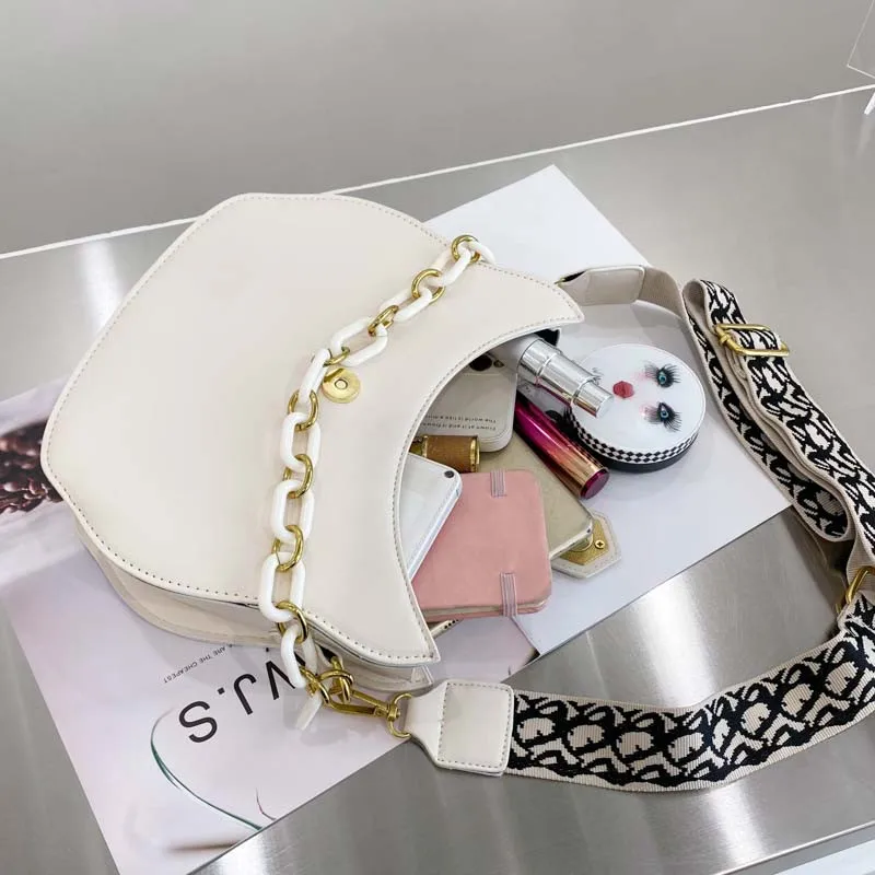 

Women Chain Armpit Bag Irregular Design Leather Crossbody Bag Luxury Brand Small Shoulder Bag Lady Wide Strap Messenger Handbag
