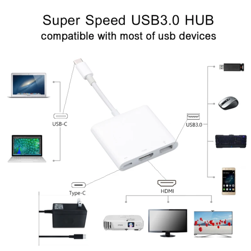 4K 1080P Type-C концентратор USB 3.1 Type c адаптер C к HDMI-совместимый кабель зарядный