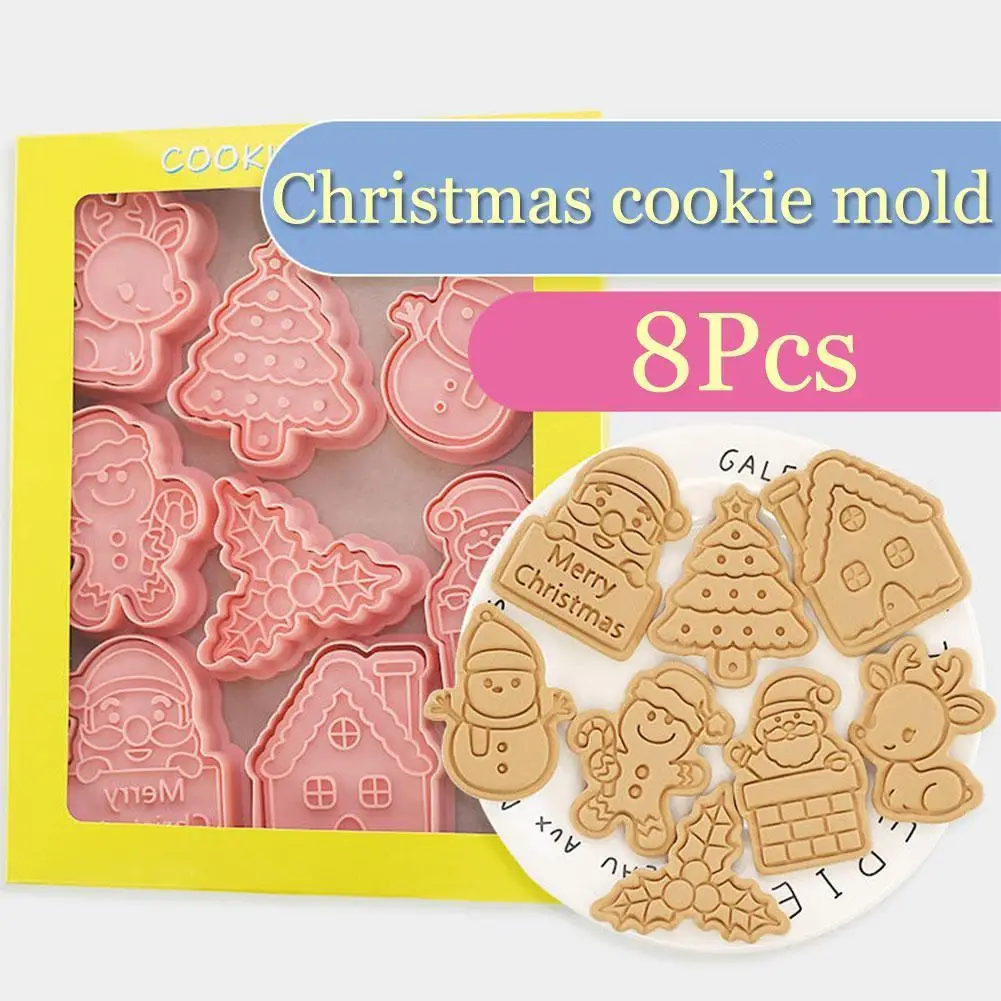 

8pcs/Set Baking Mold DIY Christmas Cartoon Biscuit Mold 3D Cookie Cutter Plastic Baking Mould Xmas Cake Decorating Tools