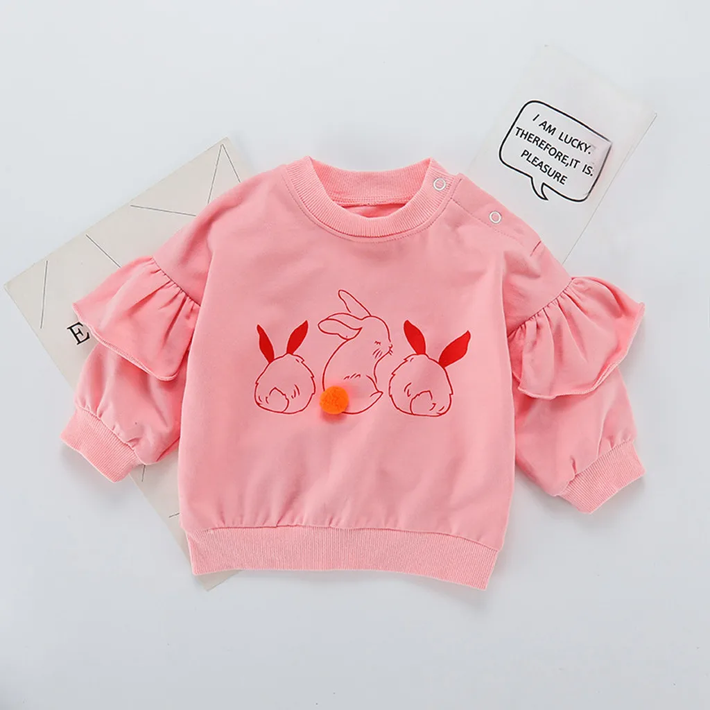 Пуловер с милым принтом кролика для маленьких девочек топы футболка