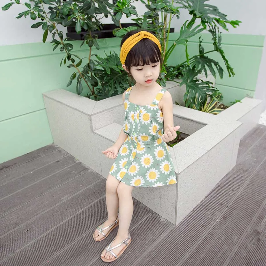 Детская одежда жилет на бретелях с цветочным рисунком для девочек + юбка комплект