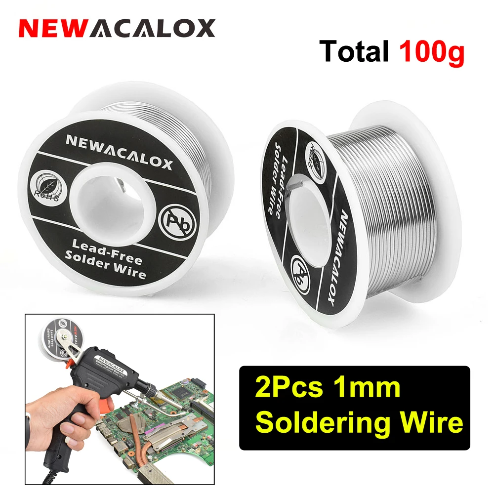NEWACALOX 2Pcs 100g 1mm Lead-free Solder Wire with Rosin Core Sn63Pb37 Welding Tin Wire Solder Flux Soldering Iron Repair Tools