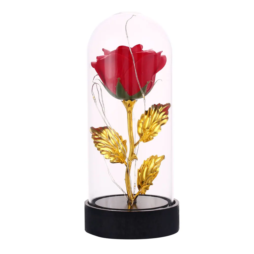 

Imitation Gold Foil Rose Immortalized Flower Anniversary Mothers Day Wedding Celebration Gifts Home Decoration Romantic Glass