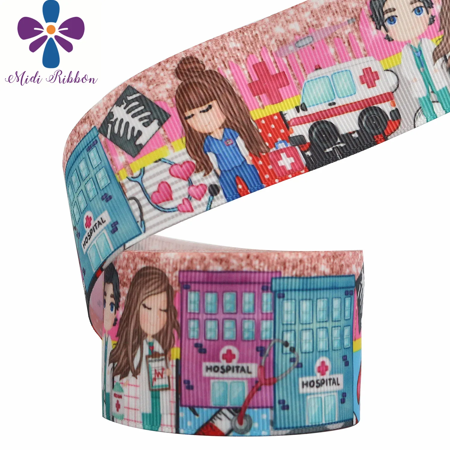 16mm-75mm Doctor Nurse Fire Truck Ambulance Ffireman Ccartoon Pattern Colorful Satin Ribbon DIY 50 Yards / Roll | Дом и сад