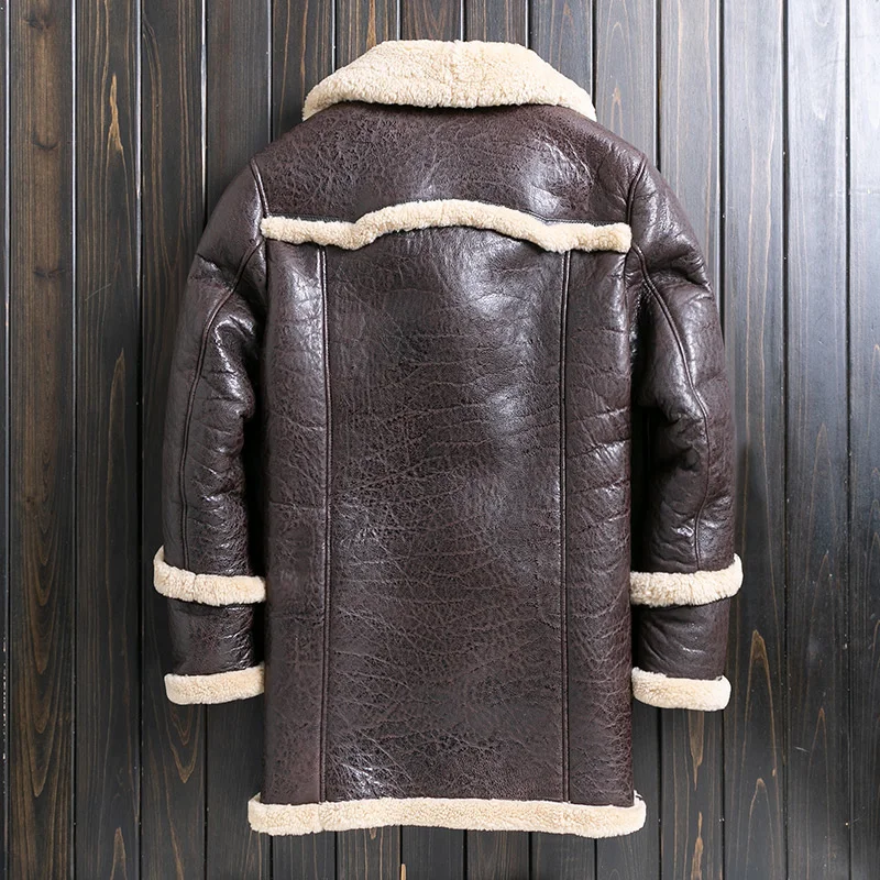 Мужская Повседневная Длинная Куртка из натуральной овечьей шерсти с отложным