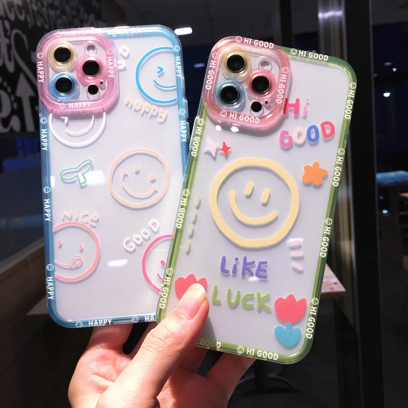 For iPhone 13 Pro Max Case Cute Smile Pattern Clear Phone Case For iPhone 12 11 Pro Max XS XR X 7 8 Plus Soft Bumper Back Cover