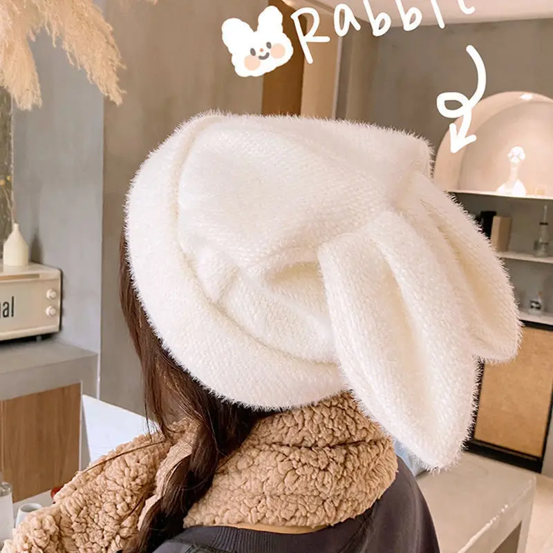 

Winter Cute Sweet Bunny Ears Design Velvet Women's Hat Lolita Outdoor Kawaii Bunny-Girl Warmth Selfie Beanie Fashion Accessories