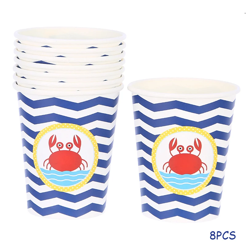 cup 8pcs Стикеры морской тематики вечерние столовые приборы детский день рождения бумажные стаканчики бумажные тарелки салфетки шляпа одноразовые столовые приборы вечерние принадлежности - Цвет: cup 8pcs