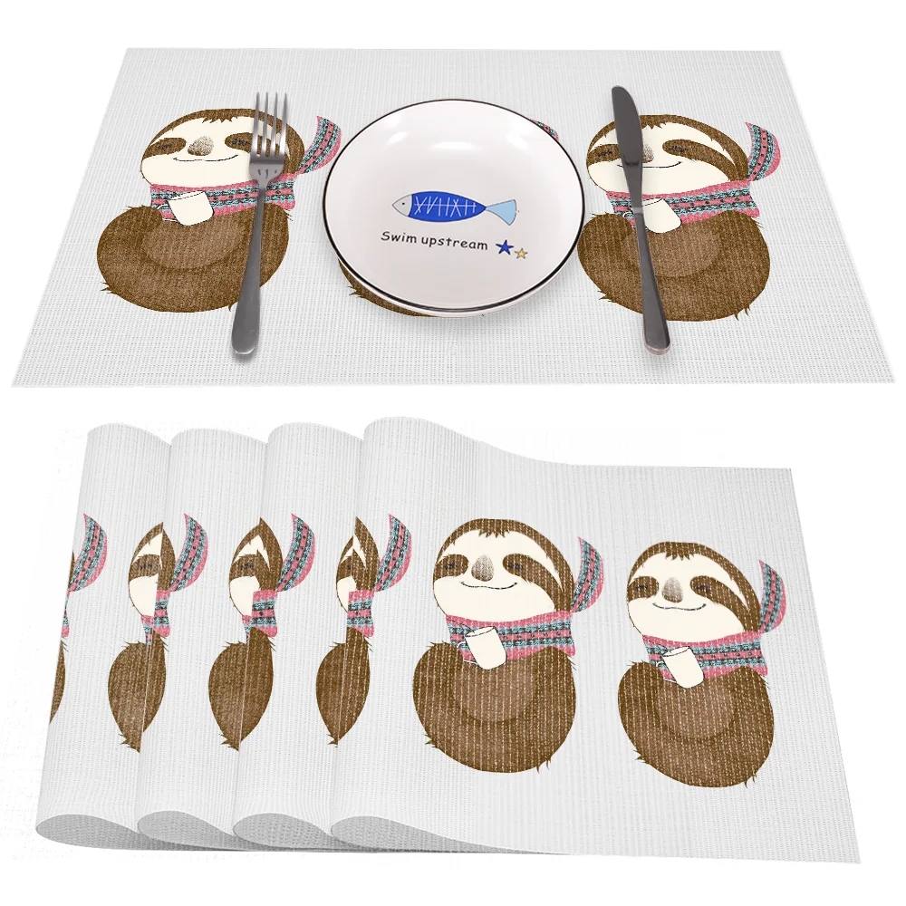 

sloth Heat-Resistant Placemats Stain Resistant Anti-Skid Washable PVC/Polyeste Table Mats Woven Vinyl Placemats, Set of 4PCS