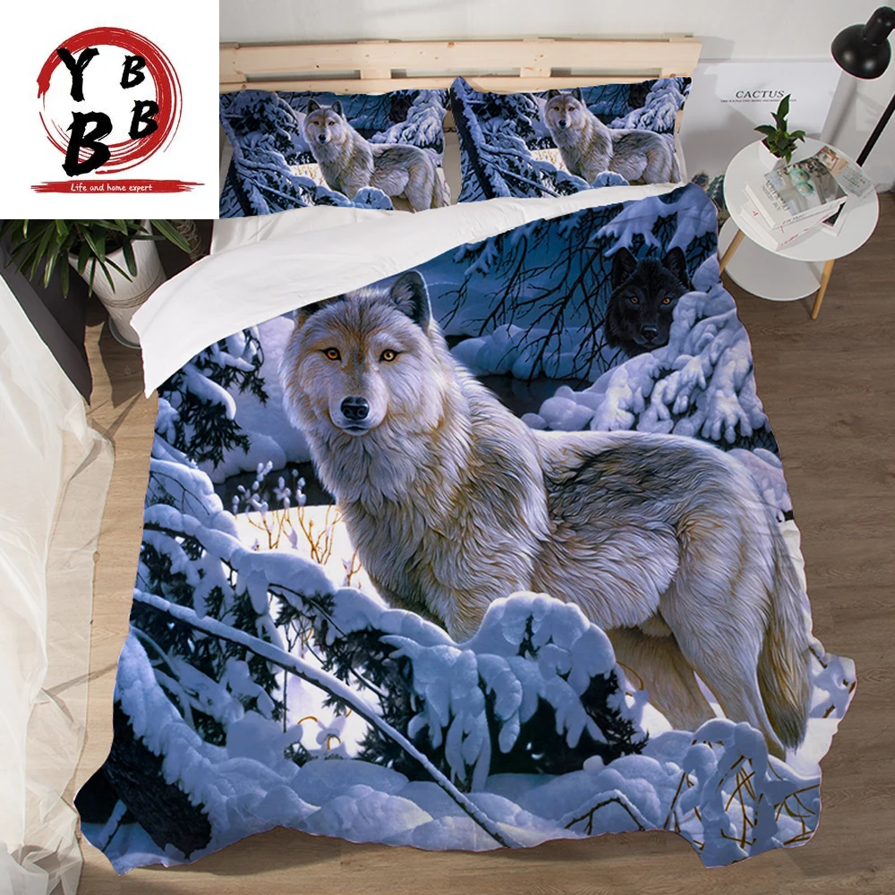 

3D Wolf bedding sets cartoon duvet cover sets blue luxury animal quilt cover single twin full queen king High quality bedclothes