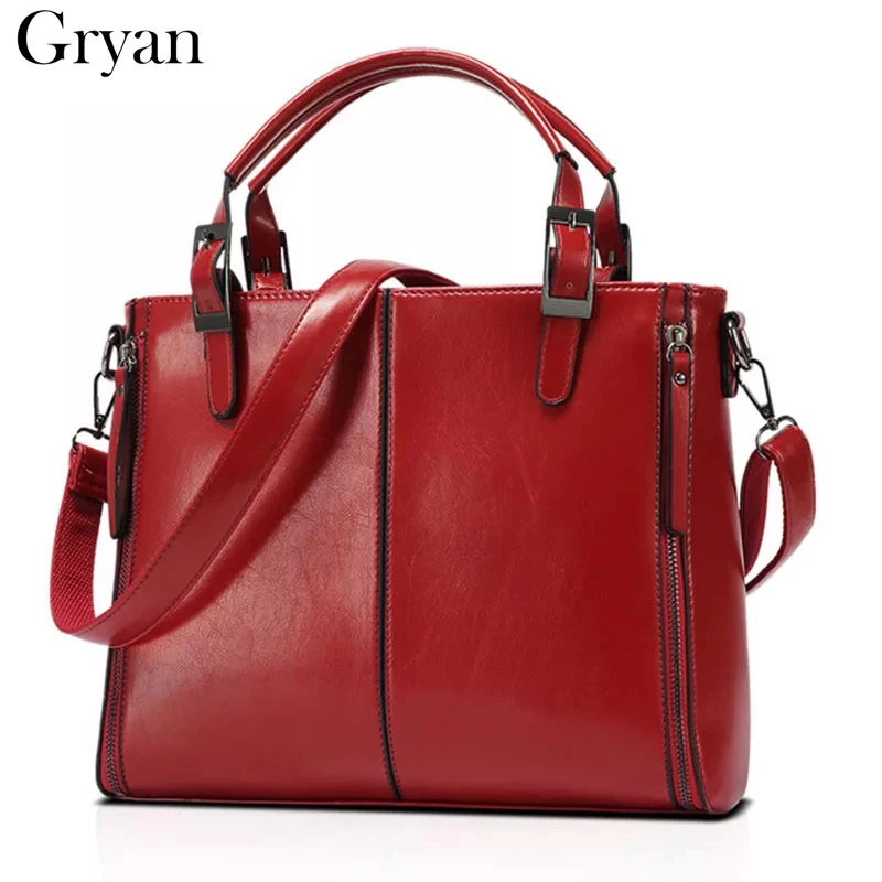 Gryan масло воск кожаная сумка средней точки сшитая ведро тип Европейская и