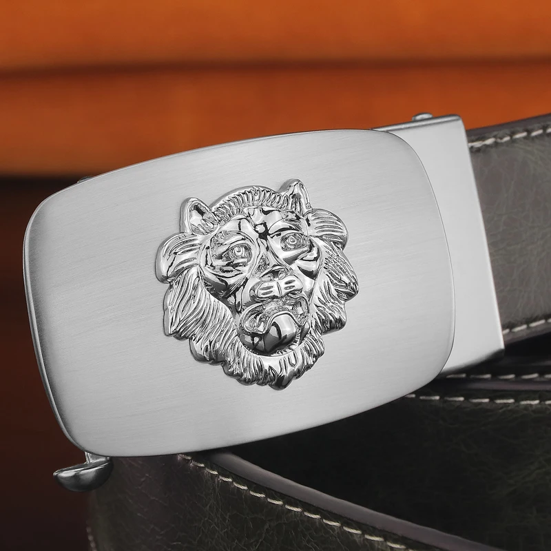 Personality Toothless Lion Buckle Belt Men's Automatic Buckle Fashion Men's Belt Full Grain Leather Casual High Quality