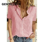 Рубашка Gentillove Женская Офисная на пуговицах, элегантный однотонный топ с лацканами, Повседневная Свободная блузка из хлопка и льна