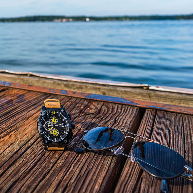 Часы MEGIR Мужские кварцевые с кожаным ремешком Брендовые спортивные наручные