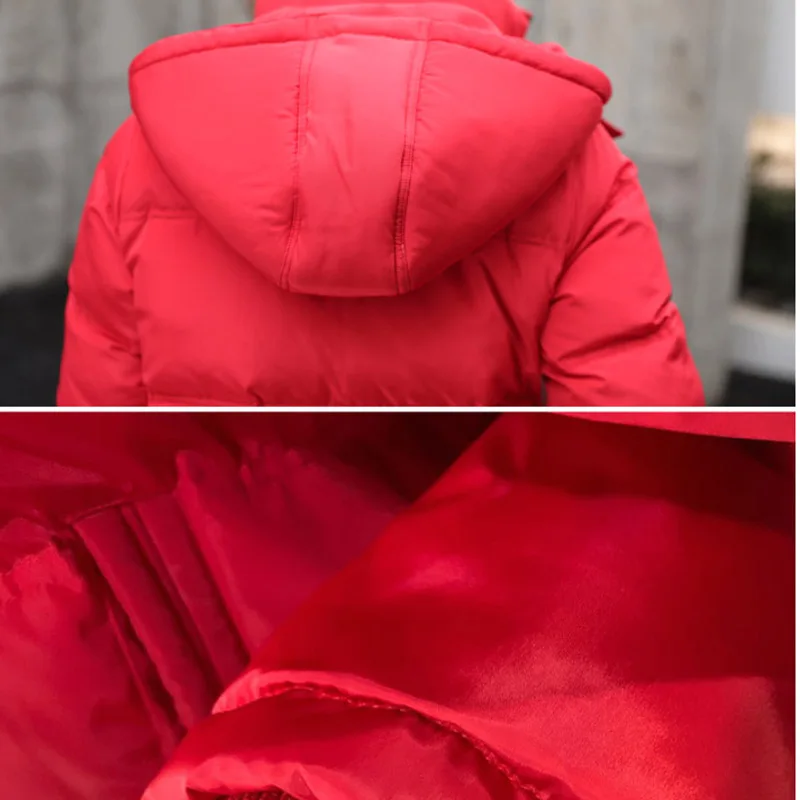 

New plus size winter parka ladies long red casual hooded warm puffer jacket fashion office lady classic zipper black